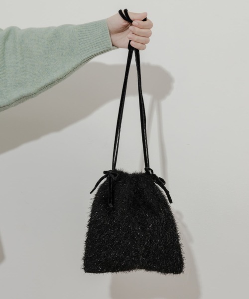 SMELLY（スメリー）の「フリンジリボンキンチャクバッグ（ショルダーバッグ・レディース・アイボリー/ブラック・-）」の11枚目の写真