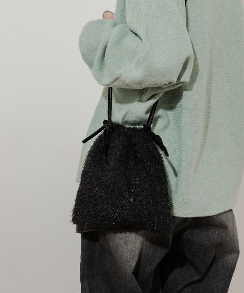 SMELLY（スメリー）の「フリンジリボンキンチャクバッグ（ショルダーバッグ・レディース・アイボリー/ブラック・-）」の12枚目の写真