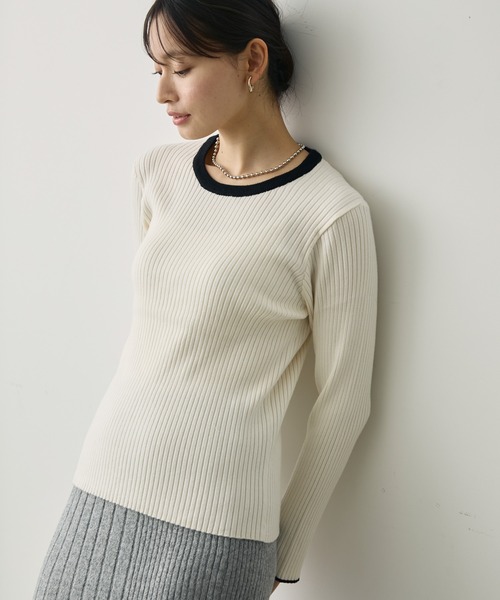 attiree(アティレー)の「【4色展開M/Lサイズ】洗える クルーネックリブニット(ニット/セーター・レディース・ホワイト系その他/ブラック系その他/アイボリー/ブラック・MEDIUM/LARGE)」の1枚目の写真
