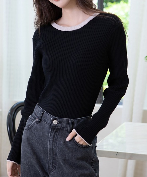 attiree(アティレー)の「【4色展開M/Lサイズ】洗える クルーネックリブニット(ニット/セーター・レディース・ホワイト系その他/ブラック系その他/アイボリー/ブラック・MEDIUM/LARGE)」の4枚目の写真