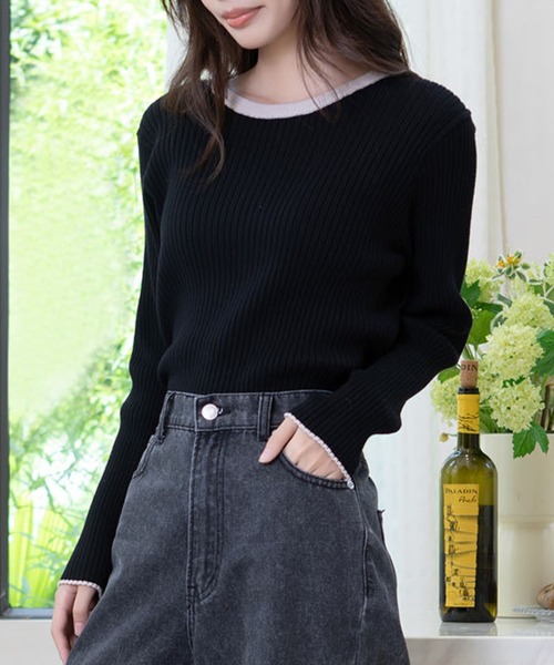 attiree(アティレー)の「【4色展開M/Lサイズ】洗える クルーネックリブニット(ニット/セーター・レディース・ホワイト系その他/ブラック系その他/アイボリー/ブラック・MEDIUM/LARGE)」の7枚目の写真