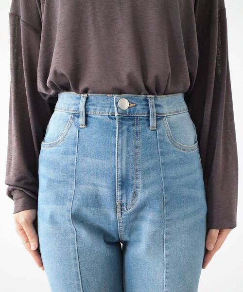 Green　Parks（グリーンパークス）の「GUMストレッチデニム　センター切替テーパードパンツ（デニムパンツ・レディース・インディゴブルー・M/L）」の5枚目の写真