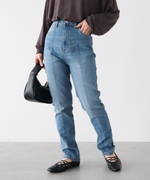 GUMストレッチデニム　センター切替テーパードパンツ