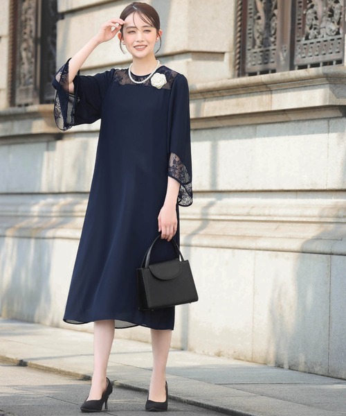 Flolia(フロリア)の「【喪服・礼服】レース切替えフレアスリーブIラインワンピース ブラックフォーマル フォーマル セレモニー 結婚式 オケージョン 卒業式 卒園式 入学式 入園式 七五三 ママ 母親 マタニティ 妊婦(ワンピース・レディース・ネイビー/ブラック・M/S/2L/L)」の15枚目の写真