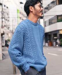 ウォッシャブルクルーネックケーブルニットセーター