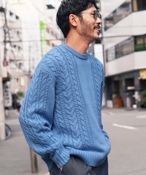 jiggys shop（ジギーズショップ）の「ウォッシャブルクルーネックケーブルニットセーター（ニット/セーター・メンズ・ブルー/ホワイト/ブラック/ミックスグレー/カーキ/グレー系その他・SMALL/MEDIUM/LARGE/X-LARGE）」の6枚目の写真
