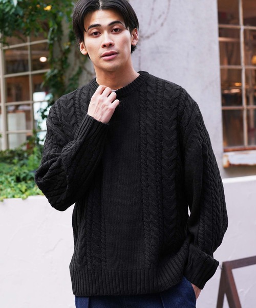 jiggys shop（ジギーズショップ）の「ウォッシャブルクルーネックケーブルニットセーター（ニット/セーター・メンズ・ブルー/ホワイト/ブラック/ミックスグレー/カーキ/グレー系その他・SMALL/MEDIUM/LARGE/X-LARGE）」の3枚目の写真