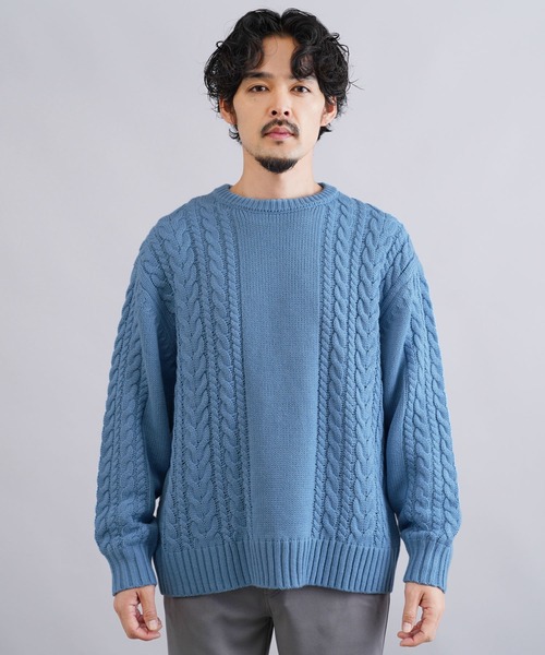 jiggys shop（ジギーズショップ）の「ウォッシャブルクルーネックケーブルニットセーター（ニット/セーター・メンズ・ブルー/ホワイト/ブラック/ミックスグレー/カーキ/グレー系その他・SMALL/MEDIUM/LARGE/X-LARGE）」の19枚目の写真