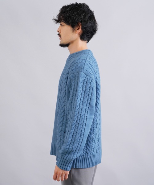 jiggys shop（ジギーズショップ）の「ウォッシャブルクルーネックケーブルニットセーター（ニット/セーター・メンズ・ブルー/ホワイト/ブラック/ミックスグレー/カーキ/グレー系その他・SMALL/MEDIUM/LARGE/X-LARGE）」の22枚目の写真