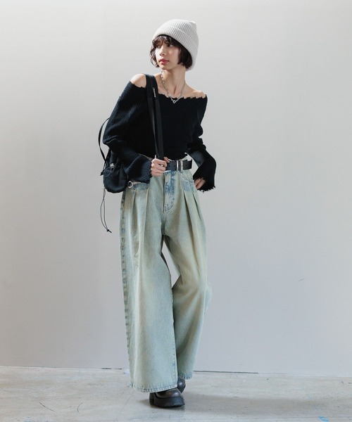 WEB限定サイズあり>タックデニムパンツ（デニムパンツ