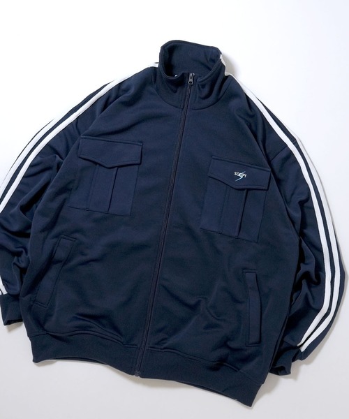 おしゃれスタ(オシャレスタ)の「【Soupy Soupy】sleeve line one point logo track jacket/袖ライン ワンポイント 刺繍 トラックジャケット オーバーサイズ メンズ レディース(ジャージ・メンズ・ネイビー/ブラウン/オフホワイト・L/M)」の3枚目の写真