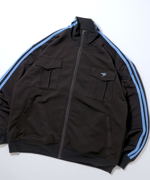 おしゃれスタ(オシャレスタ)の「【Soupy Soupy】sleeve line one point logo track jacket/袖ライン ワンポイント 刺繍 トラックジャケット オーバーサイズ メンズ レディース(ジャージ・メンズ・ネイビー/ブラウン/オフホワイト・L/M)」の2枚目の写真