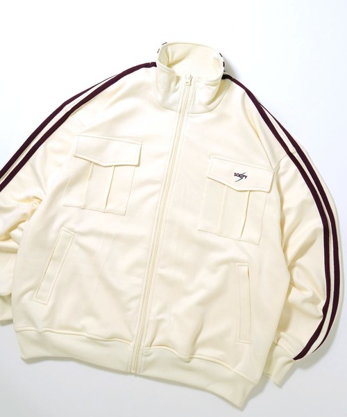 おしゃれスタ(オシャレスタ)の「【Soupy Soupy】sleeve line one point logo track jacket/袖ライン ワンポイント 刺繍 トラックジャケット オーバーサイズ メンズ レディース(ジャージ・メンズ・ネイビー/ブラウン/オフホワイト・L/M)」の1枚目の写真
