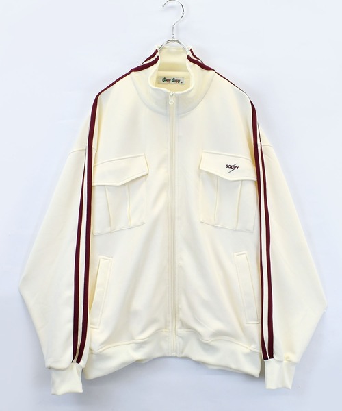 おしゃれスタ(オシャレスタ)の「【Soupy Soupy】sleeve line one point logo track jacket/袖ライン ワンポイント 刺繍 トラックジャケット オーバーサイズ メンズ レディース(ジャージ・メンズ・ネイビー/ブラウン/オフホワイト・L/M)」の4枚目の写真
