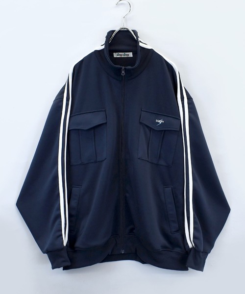 おしゃれスタ(オシャレスタ)の「【Soupy Soupy】sleeve line one point logo track jacket/袖ライン ワンポイント 刺繍 トラックジャケット オーバーサイズ メンズ レディース(ジャージ・メンズ・ネイビー/ブラウン/オフホワイト・L/M)」の6枚目の写真