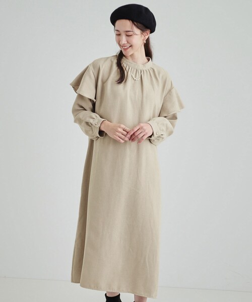 DRESKIP（ドレスキップ）の「◆【S-LL】大人の甘めコーデに お袖フリルワンピース（ワンピース・レディース・ブラウン系その他/ブラック/ベージュ・04/02/03/01）」の3枚目の写真