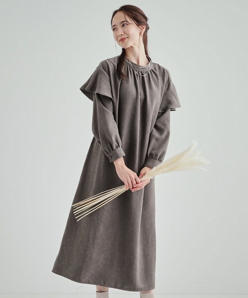 DRESKIP（ドレスキップ）の「◆【S-LL】大人の甘めコーデに お袖フリルワンピース（ワンピース・レディース・ブラウン系その他/ブラック/ベージュ・04/02/03/01）」の2枚目の写真