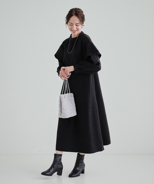 DRESKIP（ドレスキップ）の「◆【S-LL】大人の甘めコーデに お袖フリルワンピース（ワンピース・レディース・ブラウン系その他/ブラック/ベージュ・04/02/03/01）」の6枚目の写真