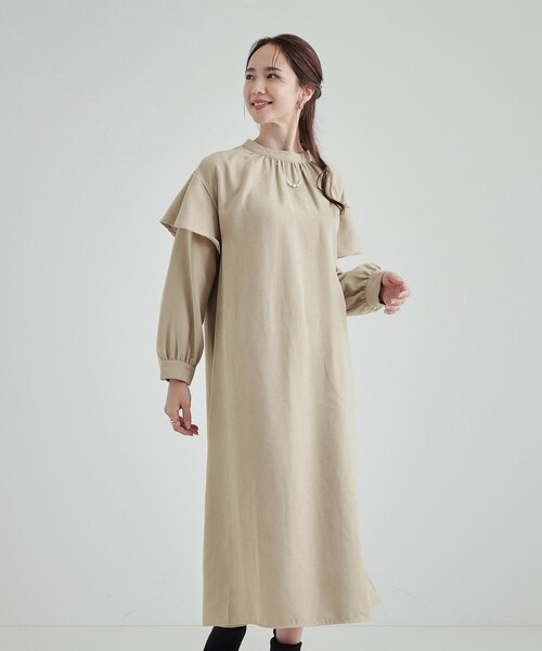 DRESKIP（ドレスキップ）の「◆【S-LL】大人の甘めコーデに お袖フリルワンピース（ワンピース・レディース・ブラウン系その他/ブラック/ベージュ・04/02/03/01）」の9枚目の写真