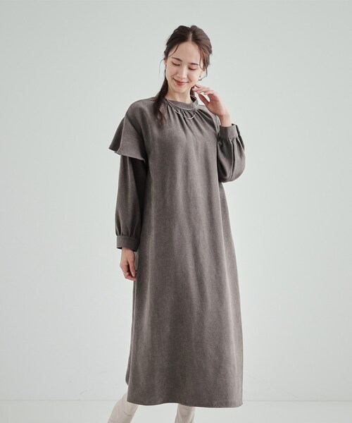 DRESKIP（ドレスキップ）の「◆【S-LL】大人の甘めコーデに お袖フリルワンピース（ワンピース・レディース・ブラウン系その他/ブラック/ベージュ・04/02/03/01）」の13枚目の写真