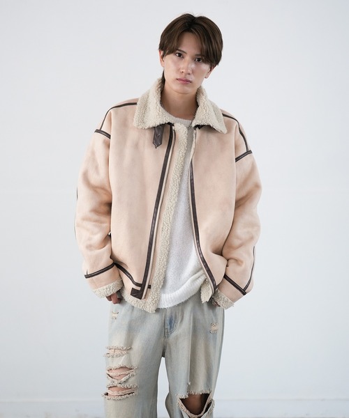 SIDEWAY STANCE(サイドウェイスタンス)の「【SIDEWAY STANCE】フェイクムートン B-3 ジャケット(ムートンコート・メンズ・キナリ/ブラック系/ブラウン/ブラック・MEDIUM/LARGE/X-LARGE/SMALL)」の20枚目の写真
