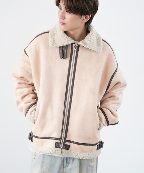 SIDEWAY STANCE(サイドウェイスタンス)の「【SIDEWAY STANCE】フェイクムートン B-3 ジャケット(ムートンコート・メンズ・キナリ/ブラック系/ブラウン/ブラック・MEDIUM/LARGE/X-LARGE/SMALL)」の22枚目の写真