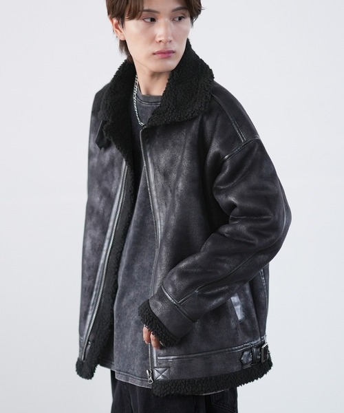 SIDEWAY STANCE(サイドウェイスタンス)の「【SIDEWAY STANCE】フェイクムートン B-3 ジャケット(ムートンコート・メンズ・キナリ/ブラック系/ブラウン/ブラック・MEDIUM/LARGE/X-LARGE/SMALL)」の7枚目の写真