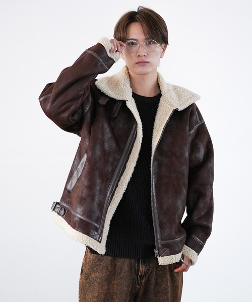 SIDEWAY STANCE(サイドウェイスタンス)の「【SIDEWAY STANCE】フェイクムートン B-3 ジャケット(ムートンコート・メンズ・キナリ/ブラック系/ブラウン/ブラック・MEDIUM/LARGE/X-LARGE/SMALL)」の12枚目の写真