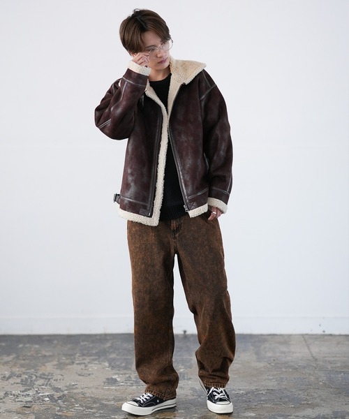 SIDEWAY STANCE(サイドウェイスタンス)の「【SIDEWAY STANCE】フェイクムートン B-3 ジャケット(ムートンコート・メンズ・キナリ/ブラック系/ブラウン/ブラック・MEDIUM/LARGE/X-LARGE/SMALL)」の16枚目の写真