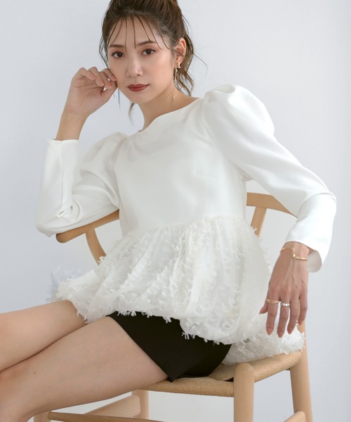 MERAKI(メラキ)の「レース切り替えブラウス(シャツ/ブラウス・レディース・ホワイト/ブラック・S/M)」の1枚目の写真