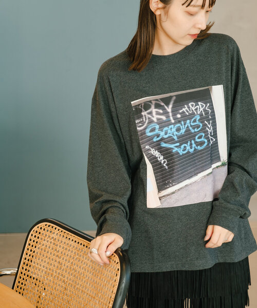 Kastane（カスタネ）の「*PHOTOロンTEE（Tシャツ/カットソー・レディース・チャコールグレー/ホワイト・FREE）」の21枚目の写真