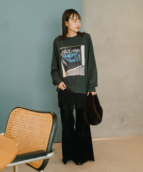 Kastane（カスタネ）の「*PHOTOロンTEE（Tシャツ/カットソー・レディース・チャコールグレー/ホワイト・FREE）」の9枚目の写真