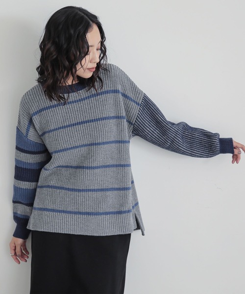 n'OrLABEL（ノアールレーベル）の「マルチボーダーニット（ニット/セーター・レディース・グレイッシュベージュ/杢グレー/ブラウン・FREE）」の15枚目の写真
