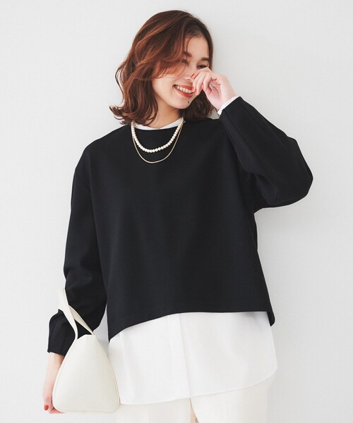 UNTITLED(アンタイトル)の「【洗える/後ろファスナー】ダンボールプルオーバー(Tシャツ/カットソー・レディース・ブラック/オフホワイト・00/02/04/44/48/50)」の2枚目の写真