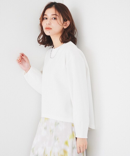 UNTITLED(アンタイトル)の「【洗える/後ろファスナー】ダンボールプルオーバー(Tシャツ/カットソー・レディース・ブラック/オフホワイト・00/02/04/44/48/50)」の7枚目の写真