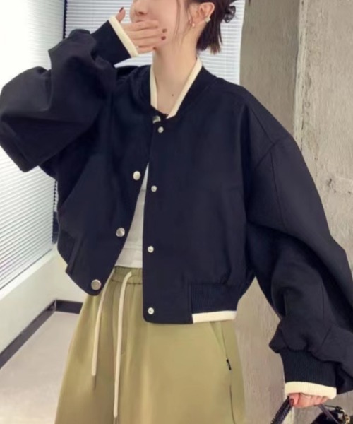Per sist ence(パーシエンス)の「バイカラーショート丈スタジャン(ブルゾン・レディース・ベージュ/ピンク/ブラック・LARGE/X-LARGE/MEDIUM)」の11枚目の写真