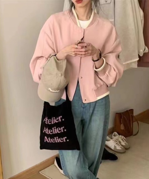 Per sist ence(パーシエンス)の「バイカラーショート丈スタジャン(ブルゾン・レディース・ベージュ/ピンク/ブラック・LARGE/X-LARGE/MEDIUM)」の19枚目の写真