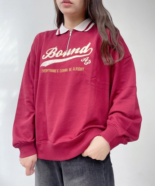 ●配色衿ライン ロゴ刺繍ハーフジッププルオーバー（ポロシャツ）｜AS KNOW AS plus（アズノゥアズプラス）