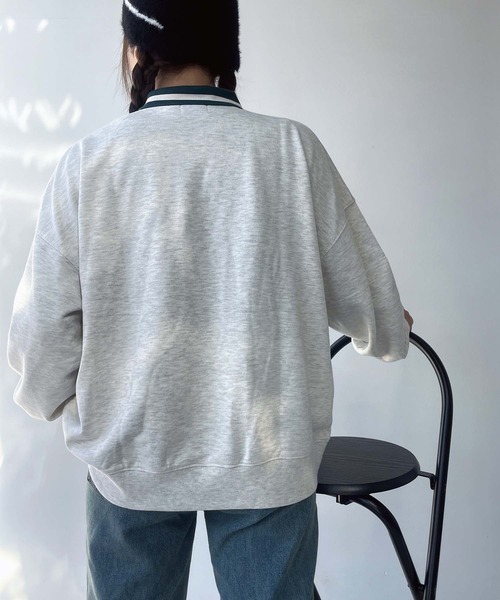 AS KNOW AS plus(アズノゥアズプラス)の「●配色衿ライン ロゴ刺繍ハーフジッププルオーバー(ポロシャツ・レディース・オートミール/ネイビー/ボルドー・FREE)」の8枚目の写真