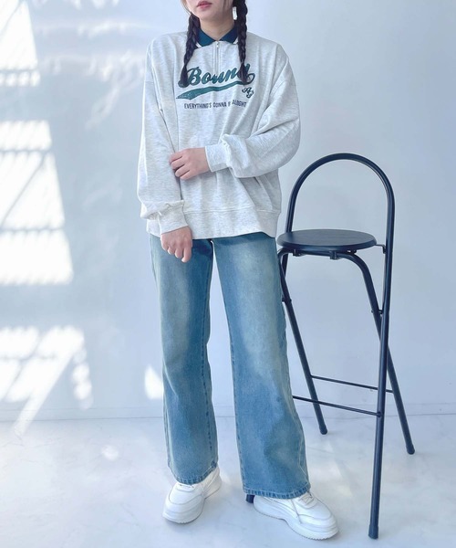 AS KNOW AS plus(アズノゥアズプラス)の「●配色衿ライン ロゴ刺繍ハーフジッププルオーバー(ポロシャツ・レディース・オートミール/ネイビー/ボルドー・FREE)」の9枚目の写真