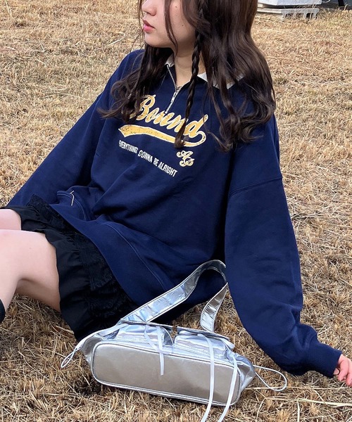 AS KNOW AS plus(アズノゥアズプラス)の「●配色衿ライン ロゴ刺繍ハーフジッププルオーバー(ポロシャツ・レディース・オートミール/ネイビー/ボルドー・FREE)」の15枚目の写真