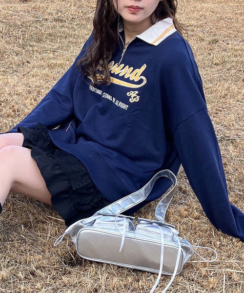 AS KNOW AS plus(アズノゥアズプラス)の「●配色衿ライン ロゴ刺繍ハーフジッププルオーバー(ポロシャツ・レディース・オートミール/ネイビー/ボルドー・FREE)」の11枚目の写真