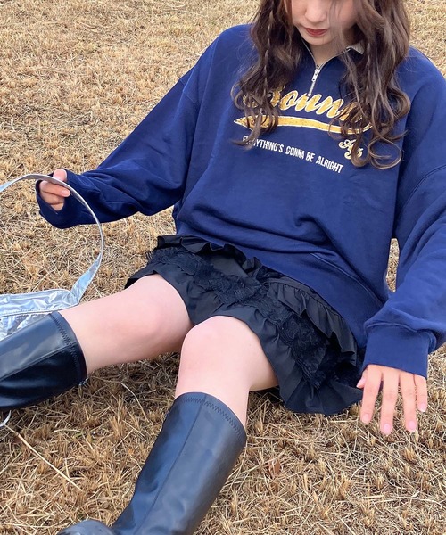 AS KNOW AS plus(アズノゥアズプラス)の「●配色衿ライン ロゴ刺繍ハーフジッププルオーバー(ポロシャツ・レディース・オートミール/ネイビー/ボルドー・FREE)」の12枚目の写真