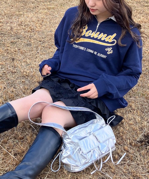 AS KNOW AS plus(アズノゥアズプラス)の「●配色衿ライン ロゴ刺繍ハーフジッププルオーバー(ポロシャツ・レディース・オートミール/ネイビー/ボルドー・FREE)」の13枚目の写真