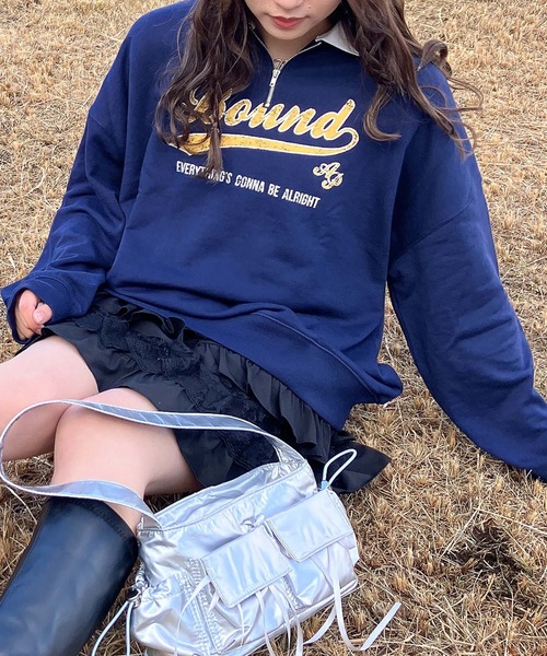 AS KNOW AS plus(アズノゥアズプラス)の「●配色衿ライン ロゴ刺繍ハーフジッププルオーバー(ポロシャツ・レディース・オートミール/ネイビー/ボルドー・FREE)」の14枚目の写真