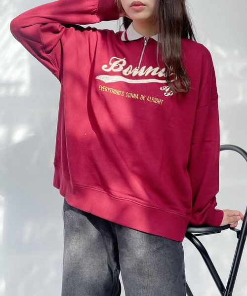 AS KNOW AS plus(アズノゥアズプラス)の「●配色衿ライン ロゴ刺繍ハーフジッププルオーバー(ポロシャツ・レディース・オートミール/ネイビー/ボルドー・FREE)」の18枚目の写真