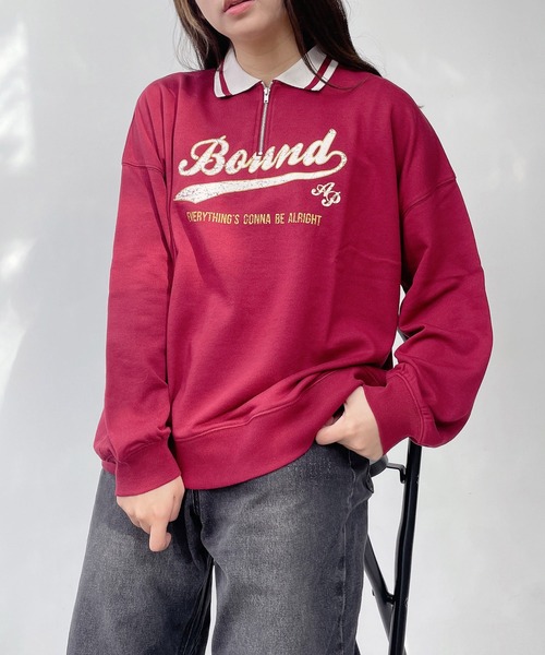 AS KNOW AS plus(アズノゥアズプラス)の「●配色衿ライン ロゴ刺繍ハーフジッププルオーバー(ポロシャツ・レディース・オートミール/ネイビー/ボルドー・FREE)」の19枚目の写真