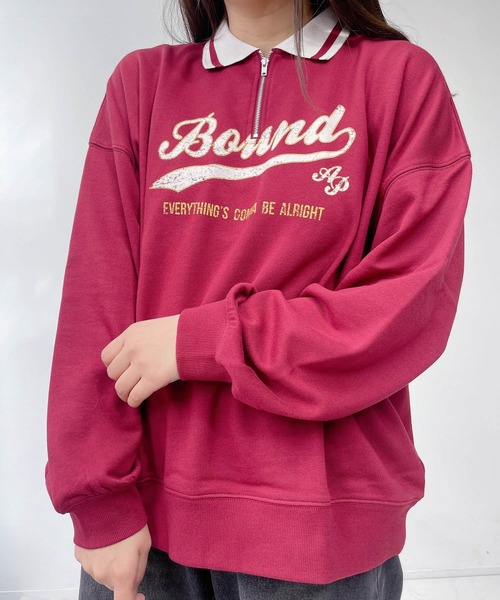 AS KNOW AS plus(アズノゥアズプラス)の「●配色衿ライン ロゴ刺繍ハーフジッププルオーバー(ポロシャツ・レディース・オートミール/ネイビー/ボルドー・FREE)」の17枚目の写真