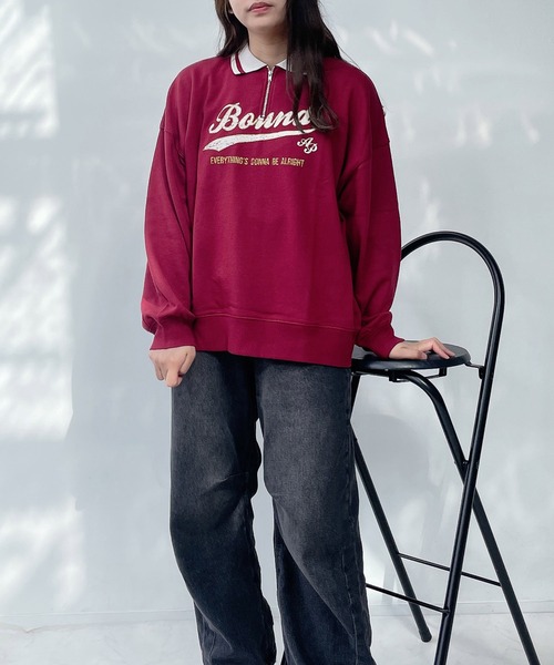 AS KNOW AS plus(アズノゥアズプラス)の「●配色衿ライン ロゴ刺繍ハーフジッププルオーバー(ポロシャツ・レディース・オートミール/ネイビー/ボルドー・FREE)」の22枚目の写真