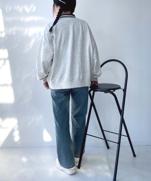 AS KNOW AS plus(アズノゥアズプラス)の「●配色衿ライン ロゴ刺繍ハーフジッププルオーバー(ポロシャツ・レディース・オートミール/ネイビー/ボルドー・FREE)」の10枚目の写真